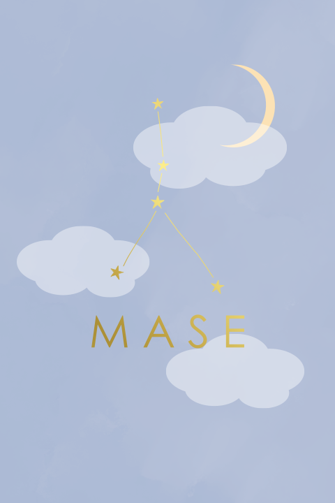 Geboortekaart sterrenbeeld in goudfolie met wolken en maantje